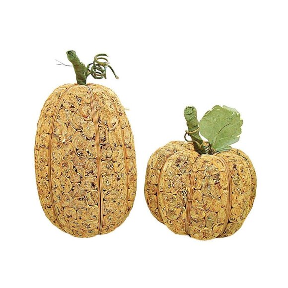 Set of 2 Pumpkins Fall Holiday Halloween Decor Decorations 10" & 8" Paper Seeds - Picture 2 of 10